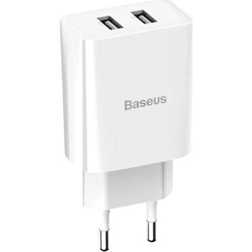 Baseus TZCCFS-R02 Speed Mini Dual USB Çıkışlı 10.5W Hızlı Şarj Cihazı + Lightning Şarj Kablosu Beyaz - 3